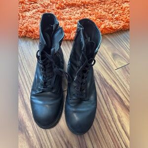 Thursday Boot company lace up black combat boot with black zipper leather 9